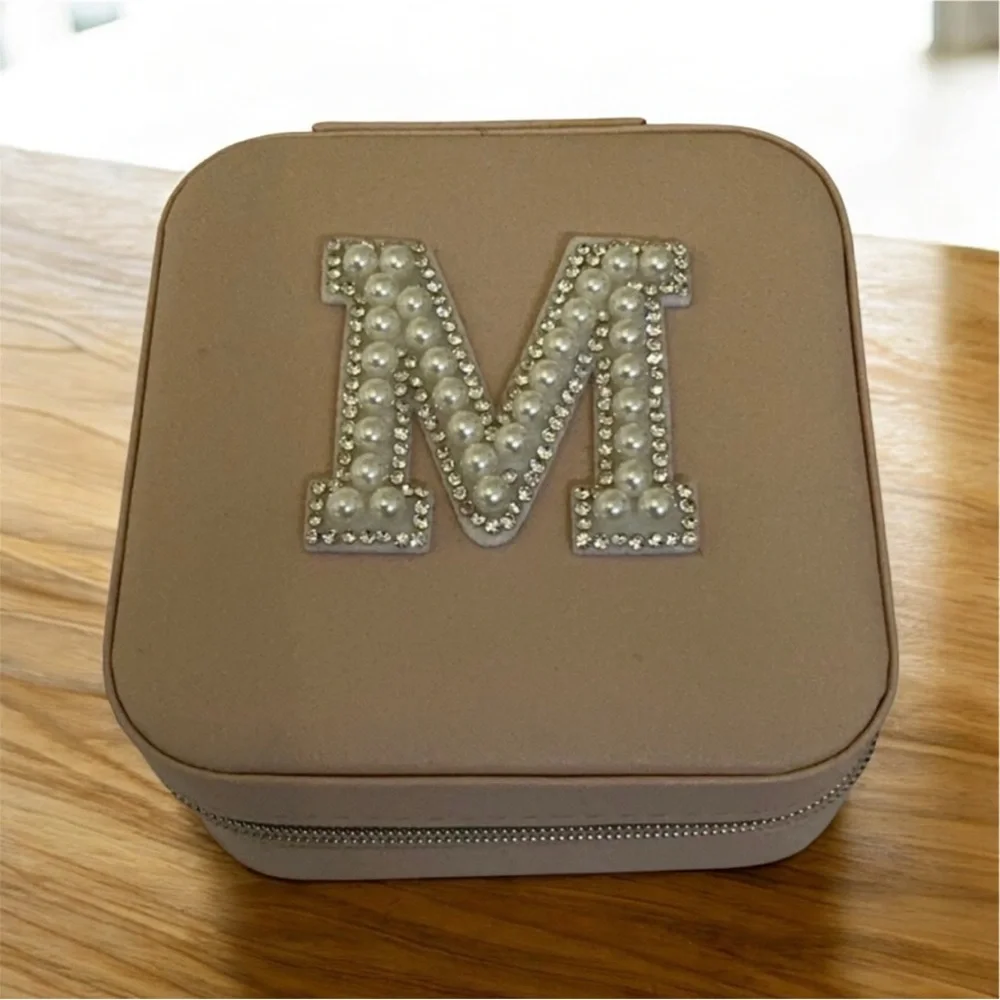 Pale pink Jewelry Box with Pearl Initial M